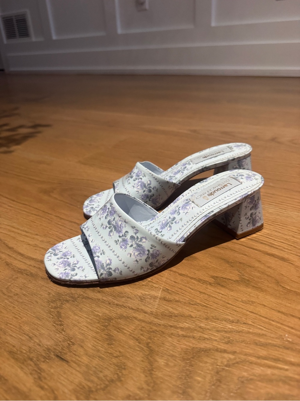 Floral Larroude x loveshackfancy Block Heel Slide Sandals